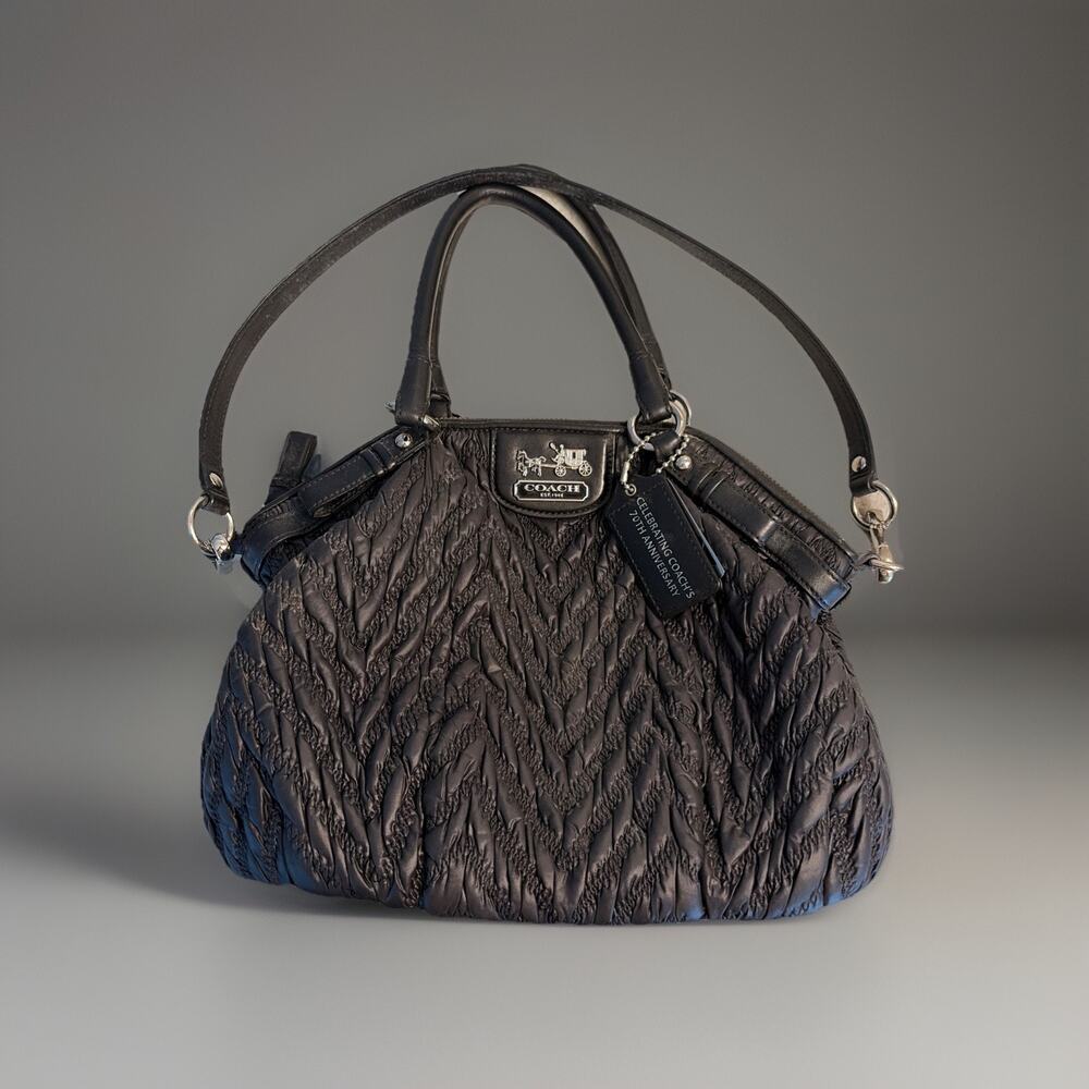 Coach Madison Quilted Shoulder Bag Black Nylon Leather 70th Anniversary Used
